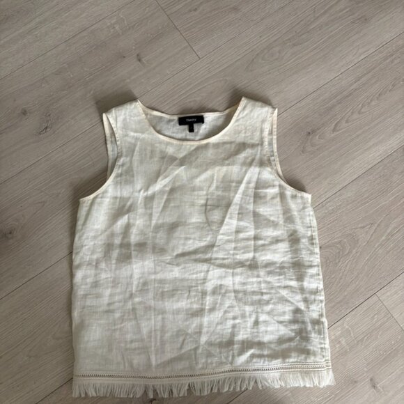 Theory 100% Linen Fringe Top S Cream Minimalist Sleeveless - Picture 4 of 8